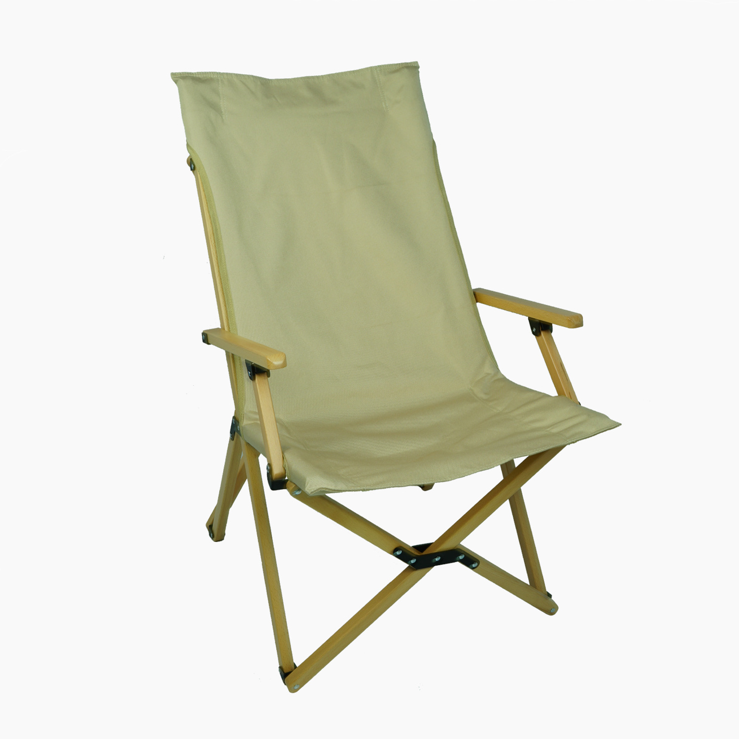 Outdoor Folding Armrest Fishing Wooden Camping Beach Chair Beech wood Frame Portable Foldable Canvas Deck Chair with Armrest