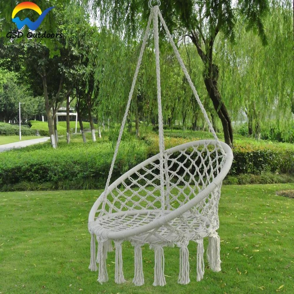 GSD Boho Style Swing Chair Hanging Macrame Hammock Netting Swing Chairs Hammock for Indoor/Outdoor Home Patio Porch Yard Garden