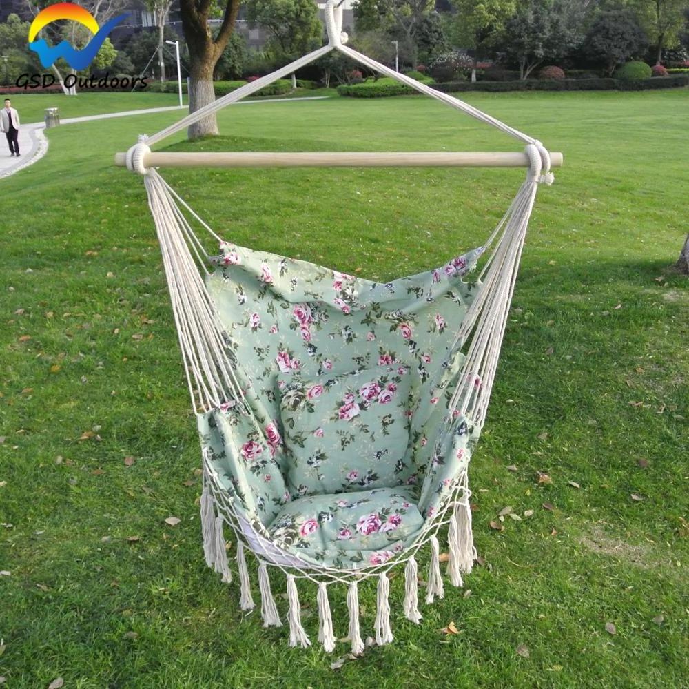 GSD Macrame Outdoor Swing Chair Courtyard printing Hanging Chair with Tassels Indoor Kids Play Ceiling Hanging Hammock