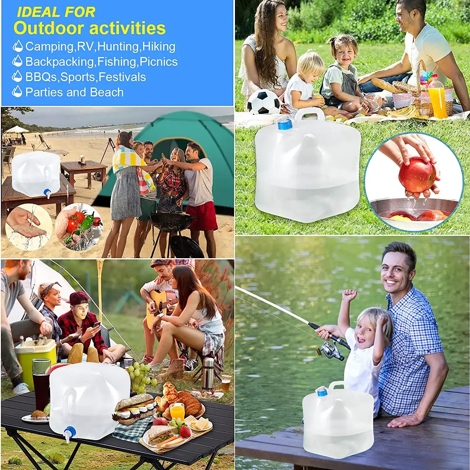 Collapsible Water Container with Spigot Camping Water Storage Carrier Jug for Outdoors Hiking Backpack & Survival Kit