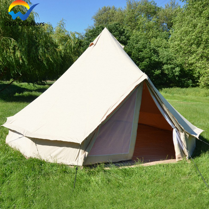 Luxury Outdoor Waterproof Four Season Family Camping Winter Glamping Cotton Canvas Yurt Bell Tent with Mosquito Screen Door