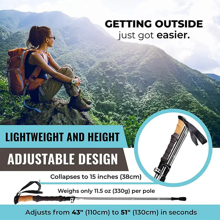 Folding Trekking Poles Collapsible Mountain Climbing Pole Cork Handle Ultralight Folding Mountain Walking Sticks Lightweight