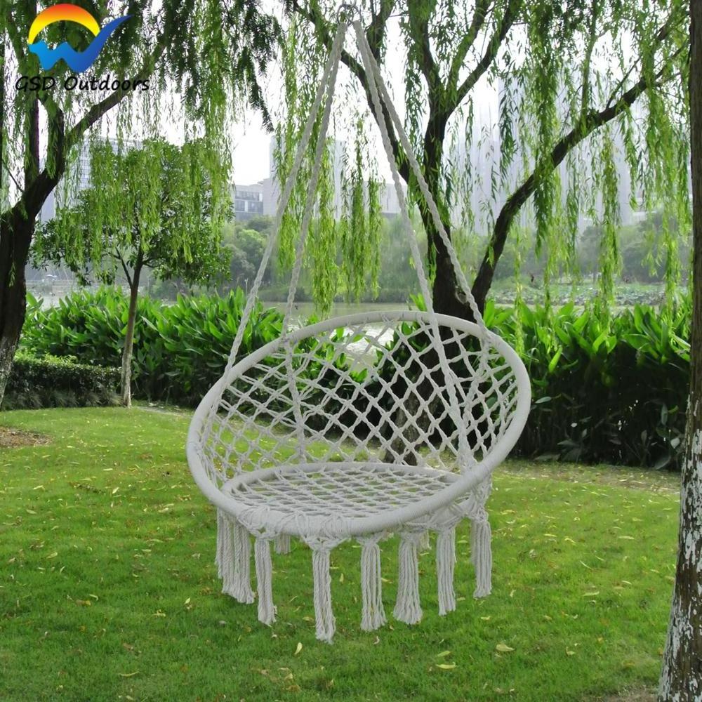 GSD Boho Style Swing Chair Hanging Macrame Hammock Netting Swing Chairs Hammock for Indoor/Outdoor Home Patio Porch Yard Garden