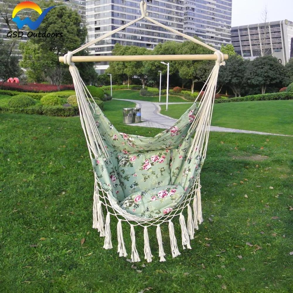 GSD Macrame Outdoor Swing Chair Courtyard printing Hanging Chair with Tassels Indoor Kids Play Ceiling Hanging Hammock