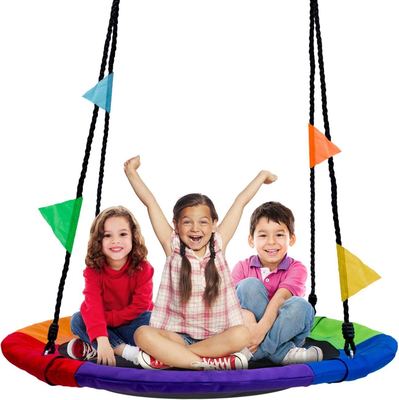 Outdoor Round Tree Swing For Kids 40 Inch Round Flying Saucer Swing Chair Large Tree Swings For Children With Hanging Kit