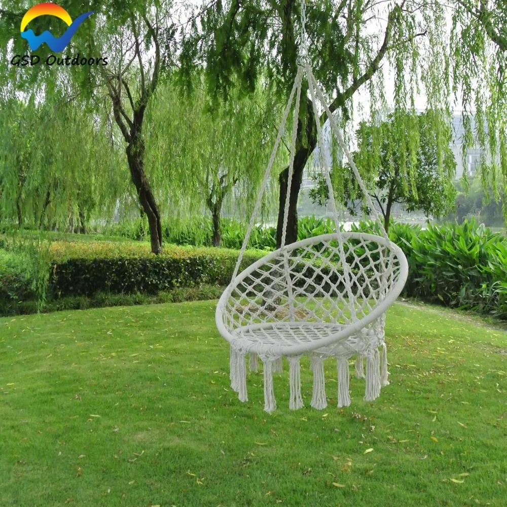 GSD Boho Style Swing Chair Hanging Macrame Hammock Netting Swing Chairs Hammock for Indoor/Outdoor Home Patio Porch Yard Garden