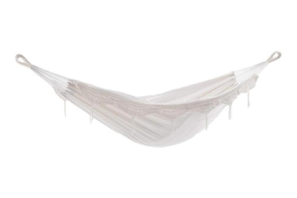 GSD Outdoors White Bohemian Hammock Camping Bed Portable Two Person Beach Swing Hammock Bed Kids Play Hammock Lounger Bed