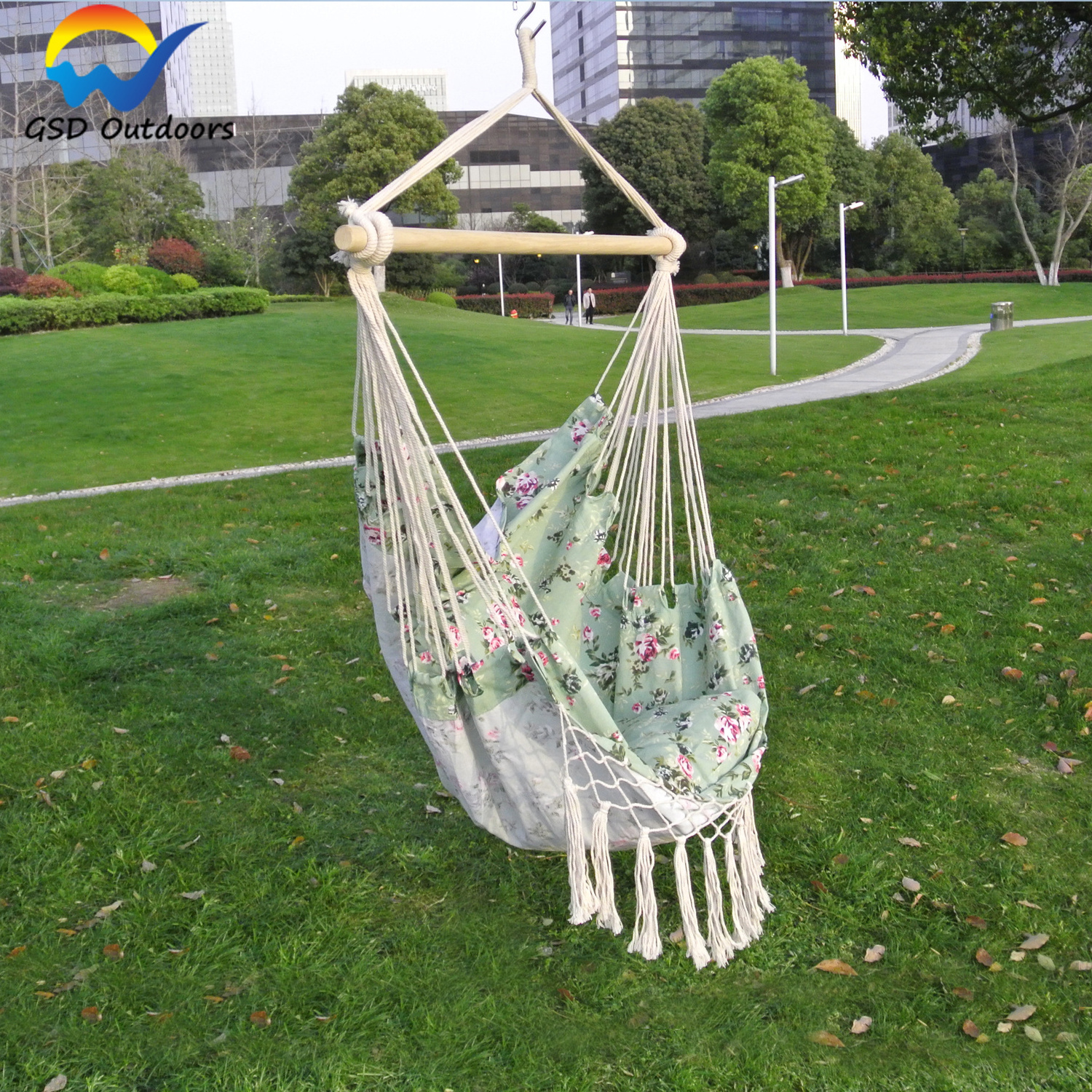 GSD Macrame Outdoor Swing Chair Courtyard printing Hanging Chair with Tassels Indoor Kids Play Ceiling Hanging Hammock