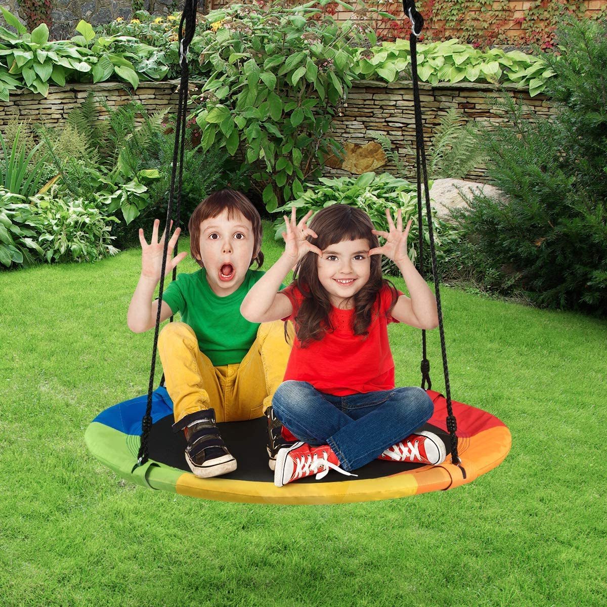 Outdoor Round Tree Swing For Kids 40 Inch Round Flying Saucer Swing Chair Large Tree Swings For Children With Hanging Kit