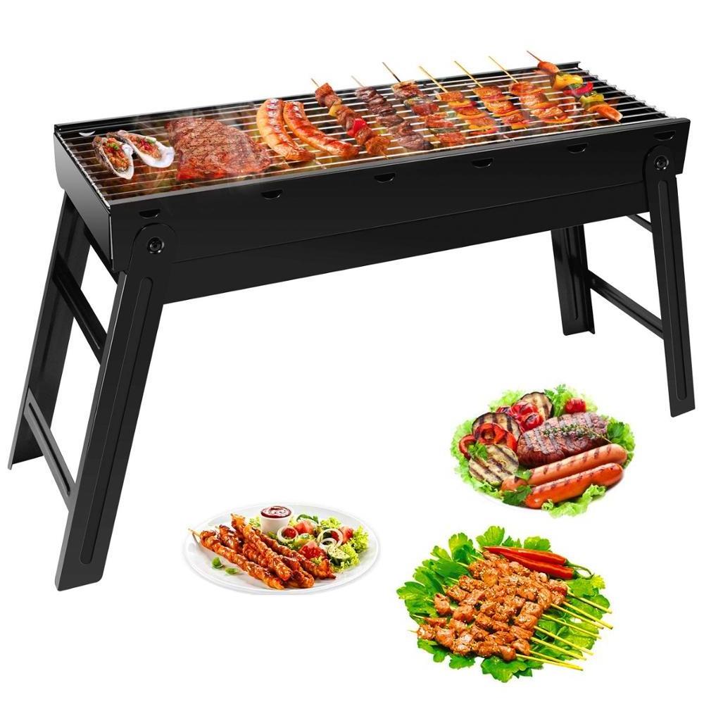 Camping Barbecue Charcoal Grill Portable Folding Lightweight BBQ Grill Outdoor Stainless Steel Smoker Grill with Remove Net