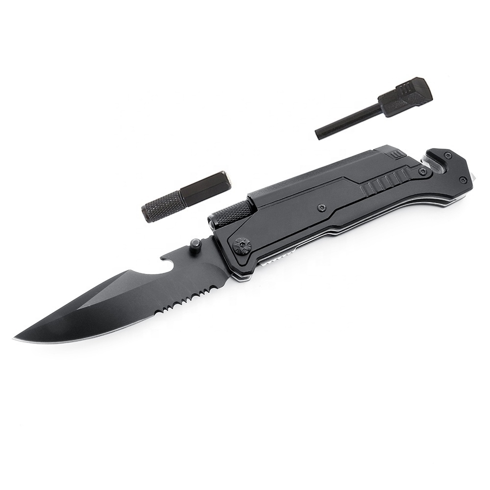 Outdoor Multifunction Folding Survive Knife With LED Light/belt Cutter/Fire Starter Survival Knife Hunting Knife