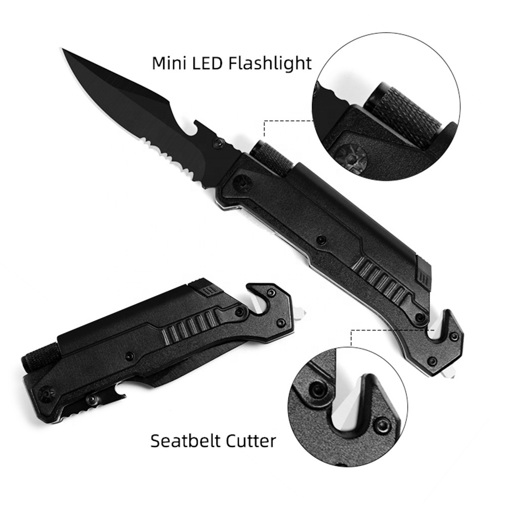 Outdoor Multifunction Folding Survive Knife With LED Light/belt Cutter/Fire Starter Survival Knife Hunting Knife