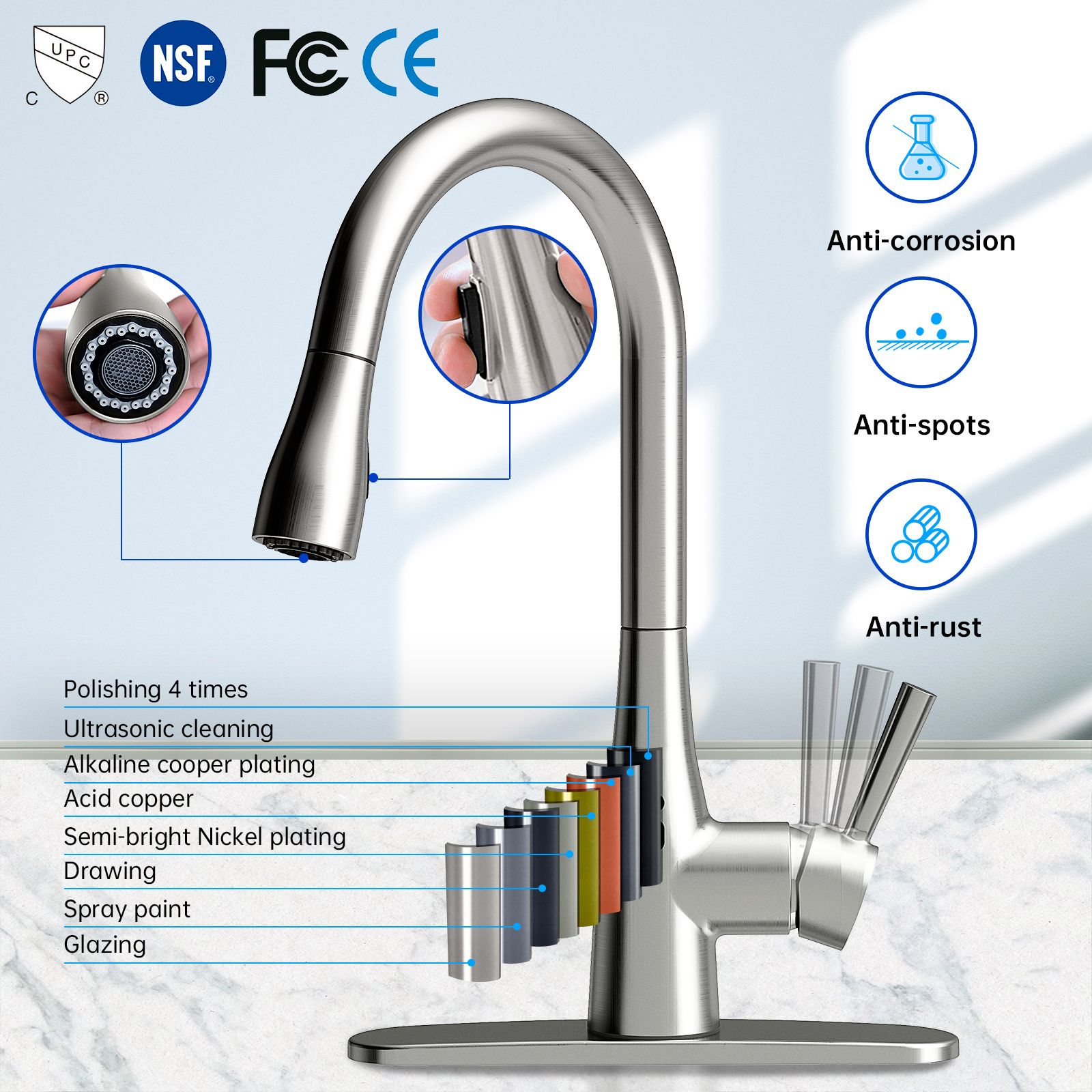 Water Quality Monitoring APP Control Kitchen Sink Faucet Pull Down Touchless Faucet Automatic Sensor Faucets