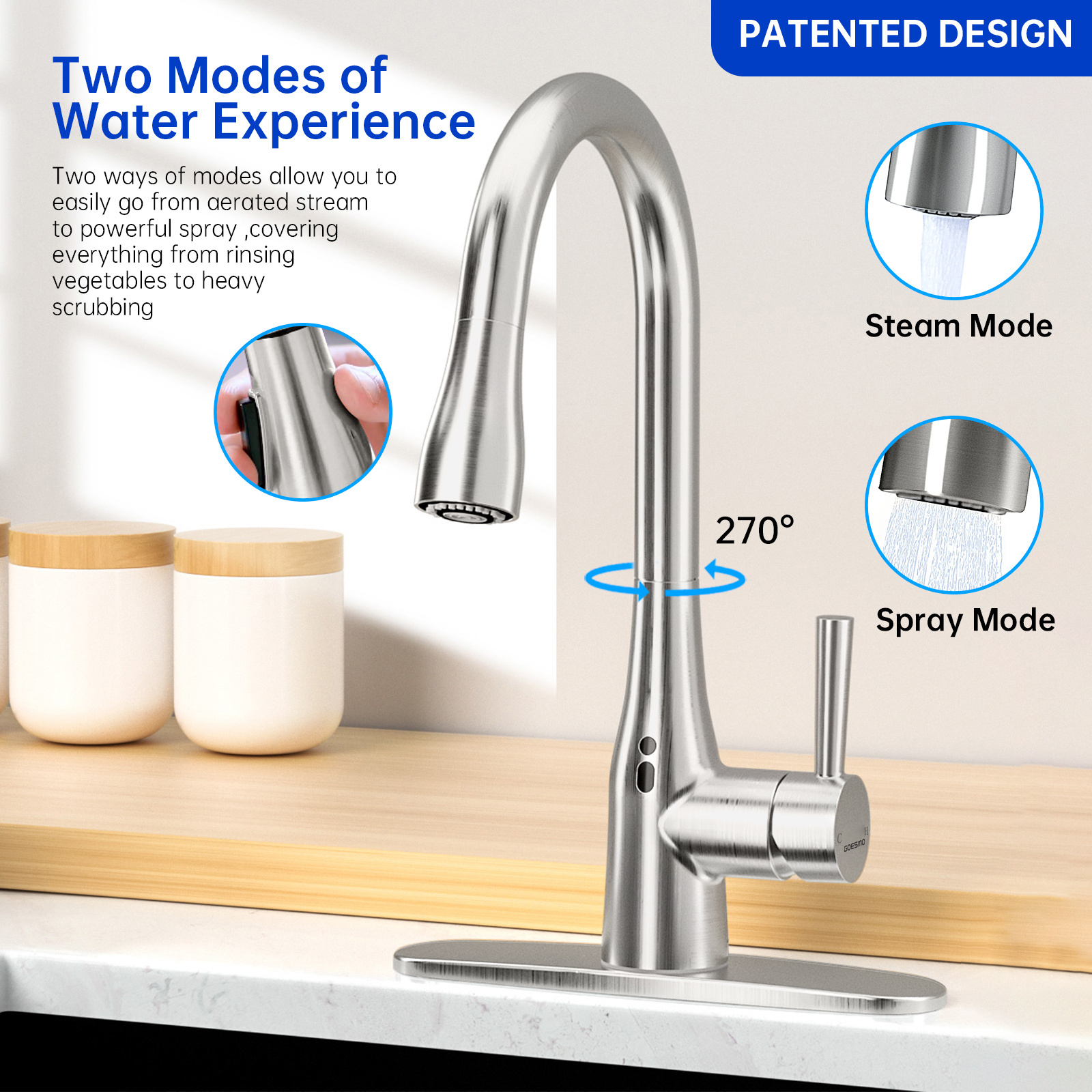 Water Quality Monitoring APP Control Kitchen Sink Faucet Pull Down Touchless Faucet Automatic Sensor Faucets