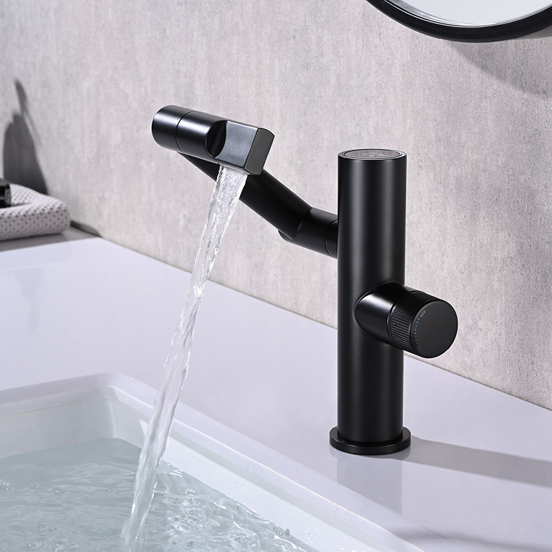 New Trends Brass Modern Small Sink Waterfall Faucets Rotating Sink Kitchen Bathroom Matte Black Bsain Faucet