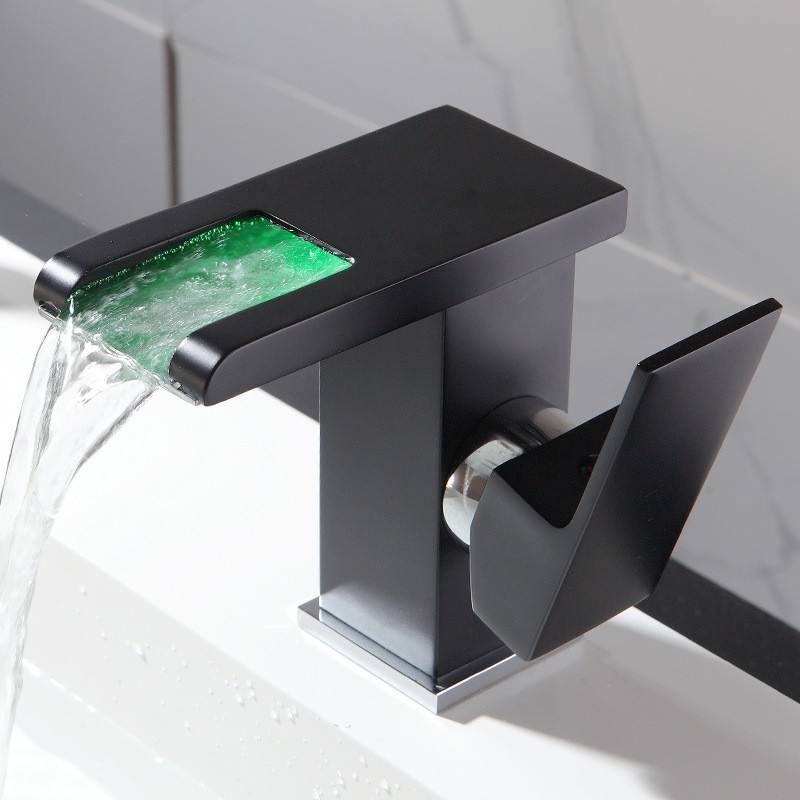 Luxury Bathroom Waterfall Faucet Colorful Led Faucet Light Water Tap Basin Mixer Hot Cold Water Black Bathroom Faucet