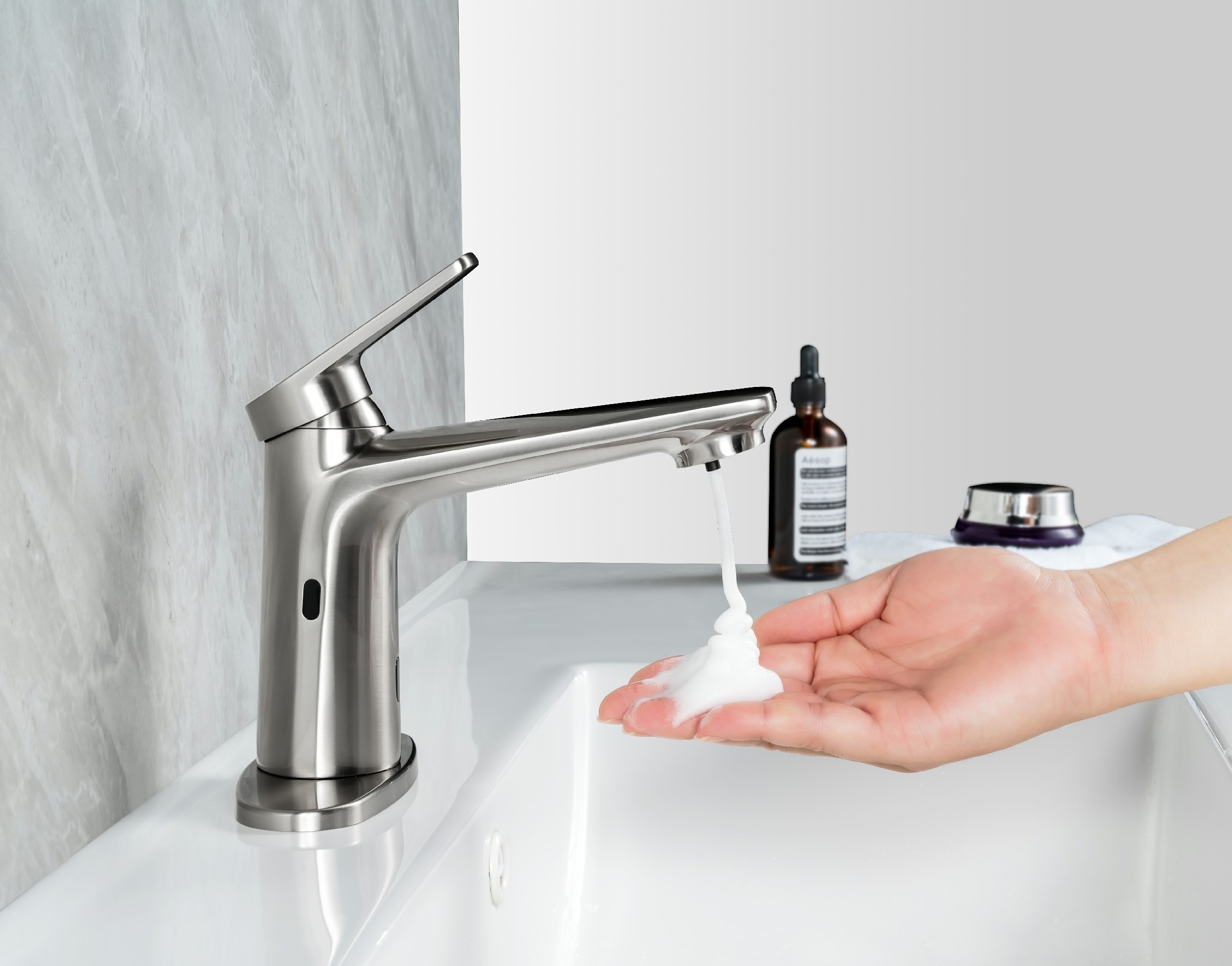 Modern touchless sensor soap dispenser faucet bathroom basin water mixer taps single handle vanity 2 in 1 automatic faucet