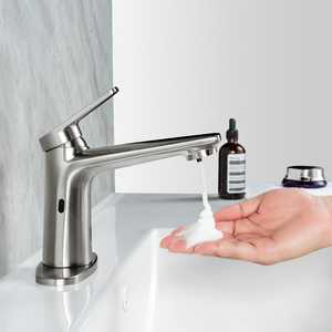 Modern touchless sensor soap dispenser faucet bathroom basin water mixer taps single handle vanity 2 in 1 automatic faucet