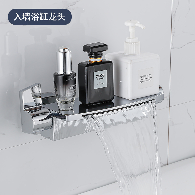 Matte Black Waterfall Wall Mounted Bathtub Faucet Widespread Tub Filler Vessel Wall Mount Shower Faucet Set