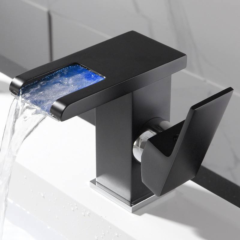 LED Faucet Basin Mixer 3 Colors Bathroom Tap Deck Mounted Wash Sink Taps Hot Cold Water Mixer Tap Basin Waterfall Faucets