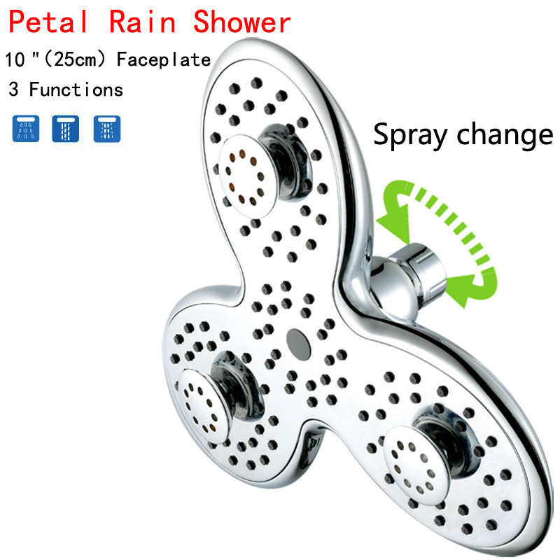 10'' chrome plated shower head high quality modern 3 functions plated round ABS plastic bathroom round rain shower head