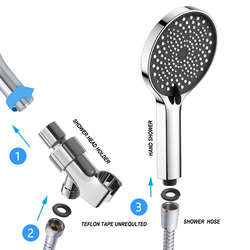 3 Functions Handheld Shower Head Set High Pressure High Flow Held Hand Shower Set With Hose and Bracket For Bathroom