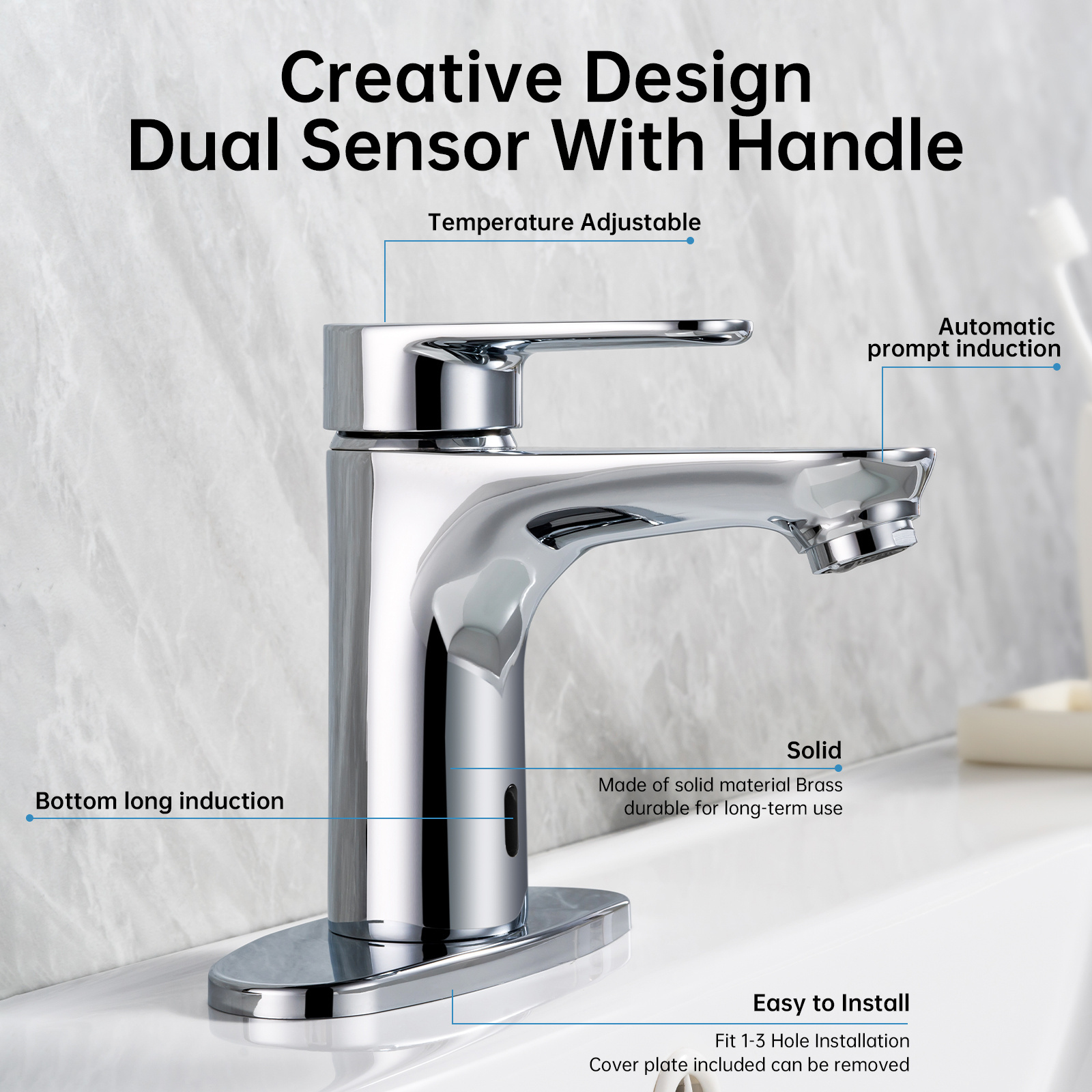 Touchless bathroom sink faucet automatic hands-free infrared faucet sensing chrome double sensor basin mixer faucet for bathroom