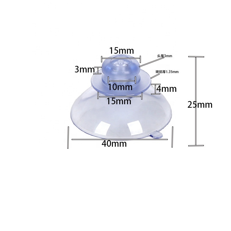 Mushroom Head Suction Cup with Double Brackets for Glass Table Wall / 40mm Clear PVC Double Neck Strong Sucker