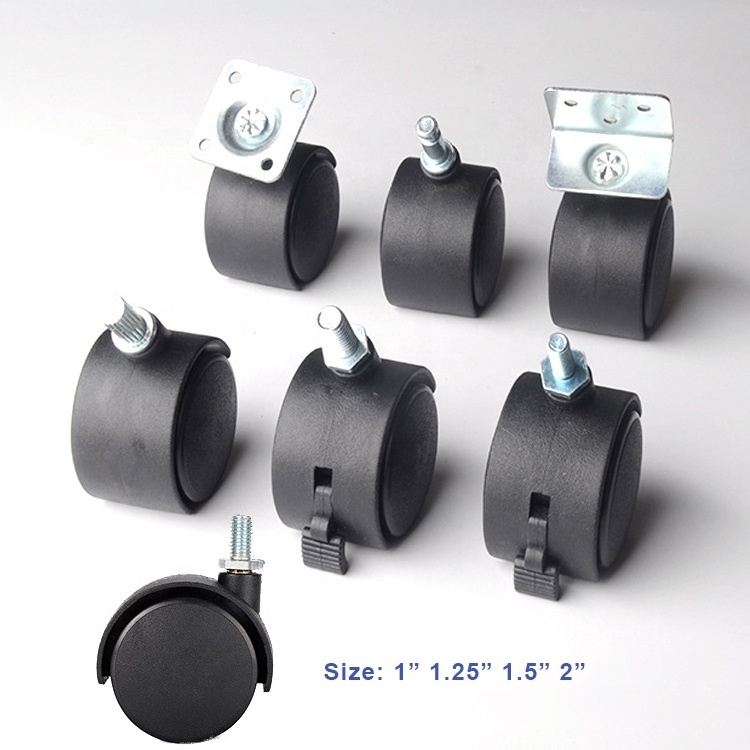 Furniture Black Plastic Casters with Brakes 360 Degree Rotation Wheels/Office Chair Nylon Plastic Replacement Castors