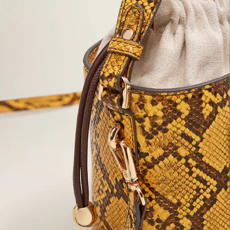 custom animal printed snakeskin python snake leather ladies hand bag bucket drawstring women handbag