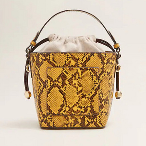 custom animal printed snakeskin python snake leather ladies hand bag bucket drawstring women handbag