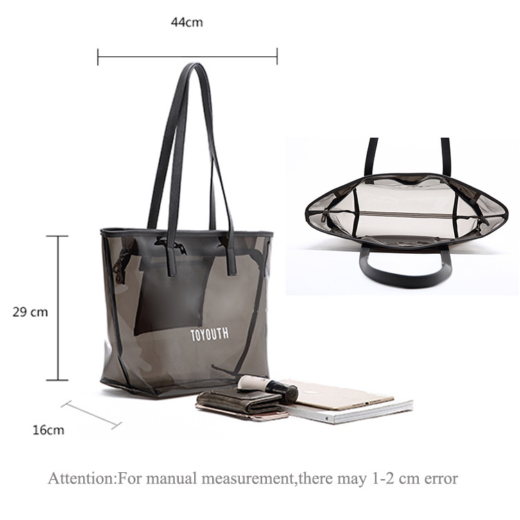 wholesale plastic pvc clear vinyl tote hand bag ladies black transparent shopping bag women waterproof handbag