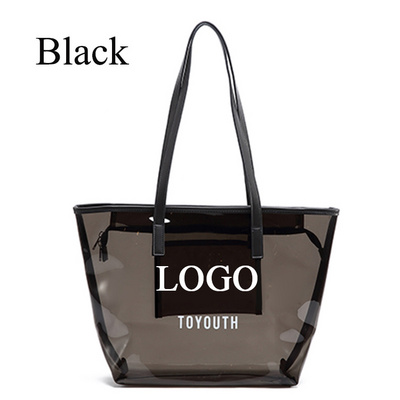 wholesale plastic pvc clear vinyl tote hand bag ladies black transparent shopping bag women waterproof handbag