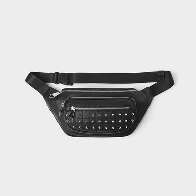 Fashion leather black studded rivet ladies fanny hip bum belt pack women waist bag