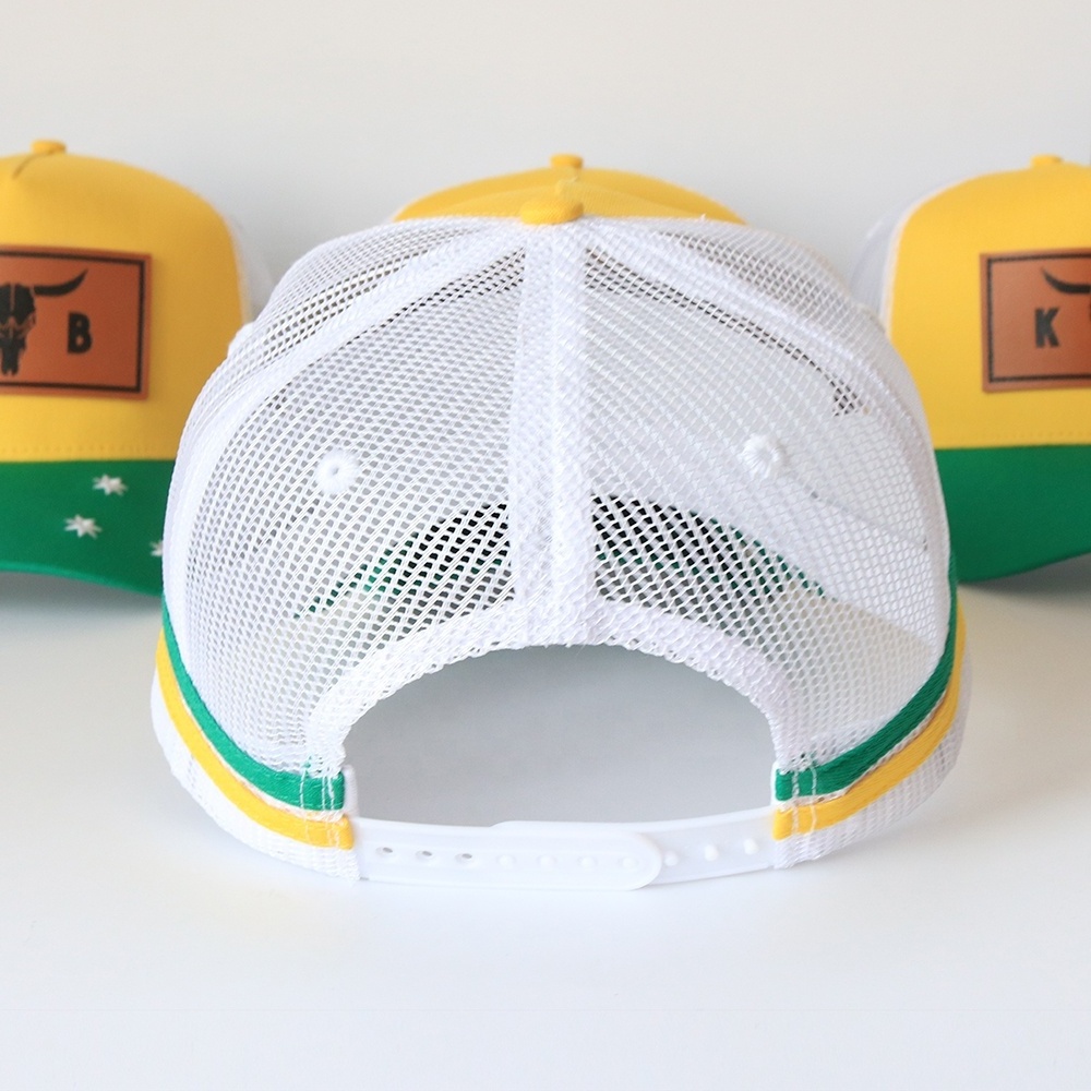 Cotton Caps Logo High Profile 5 Panel Country Trucker Hat Gorras Custom Embroidery with 2 Side Stripes Mesh Sports Caps