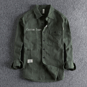 Autumn heavy cotton long-sleeved shirt men Europe and the United States style casual tooling strip shirt jacket loose fashion