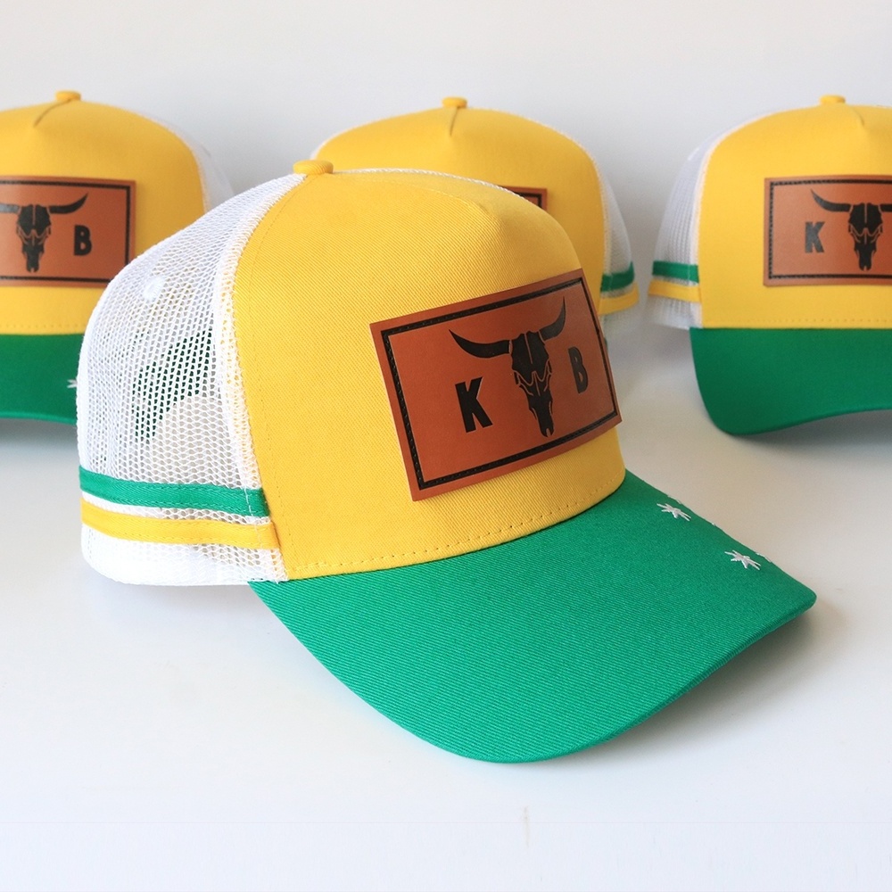 Cotton Caps Logo High Profile 5 Panel Country Trucker Hat Gorras Custom Embroidery with 2 Side Stripes Mesh Sports Caps