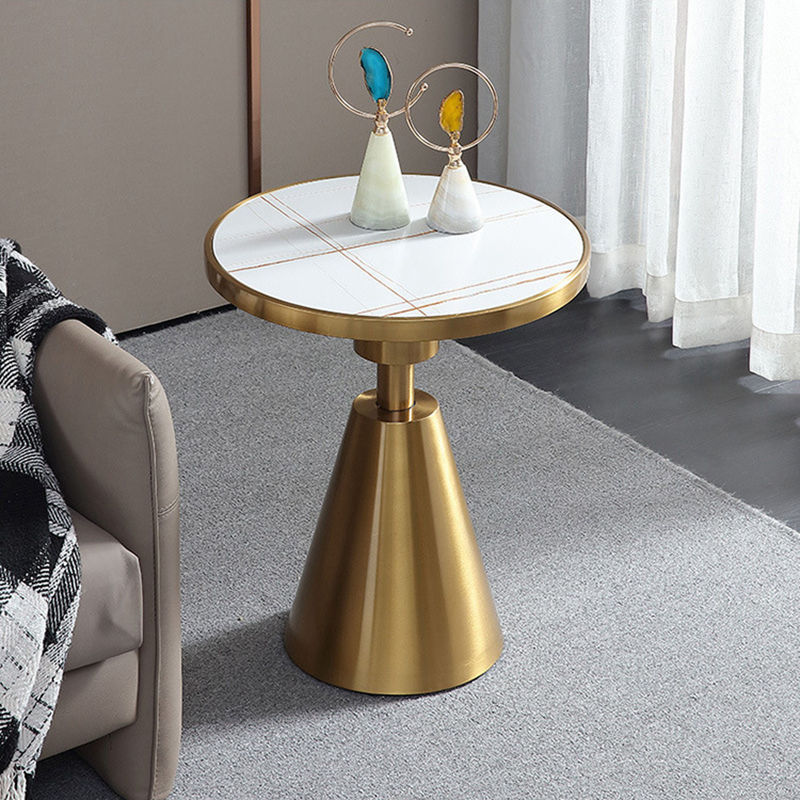 Modern Luxury Minimalist Hotel Home Living Room Black Gold Round Center Marble Metal Stainless Steel Small Coffee Tea Side Table