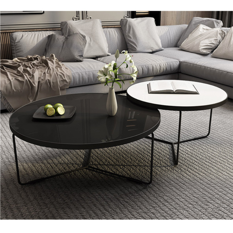 European Classic Office Living Room Furniture Glass Top Wooden Iron Metal Sofa Side Round Mini Coffee Tea Table