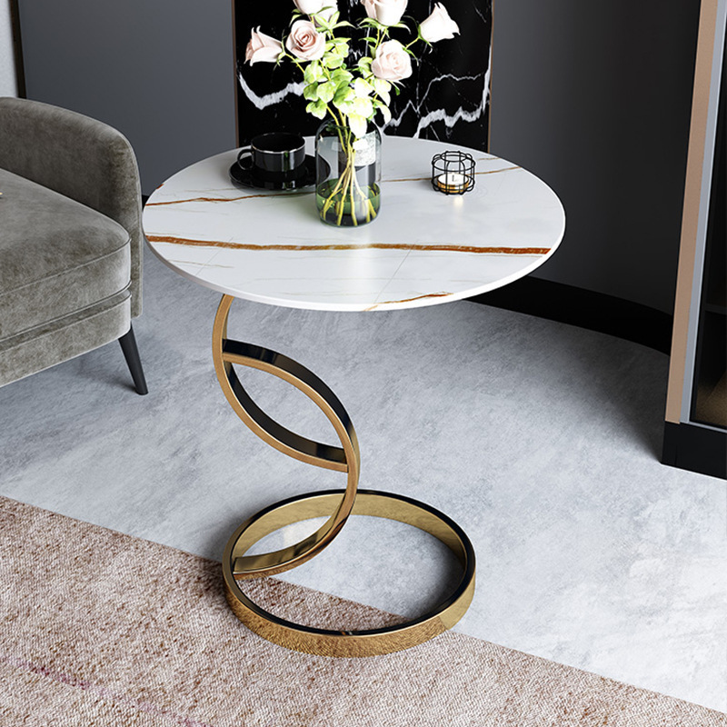 Luxury Italian Nordic Modern Simple Stone Marble Metal Living Room Hotel Balcony Gold Black Small Round Corner Coffee Table