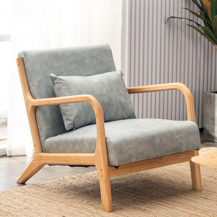 Wabi-Sabi Casual Boho Single Couch Sofa Accent Recliner Armchair Dining Living Room Upholstered Wooden Lounge Chair With Arm