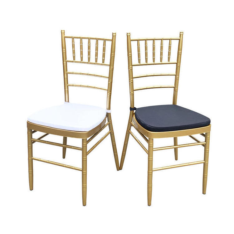 Wholesale Restaurant Banquet Furniture Stackable White Gold Metal Chiavari Tiffany Dining Chair For Wedding Event With Cushion