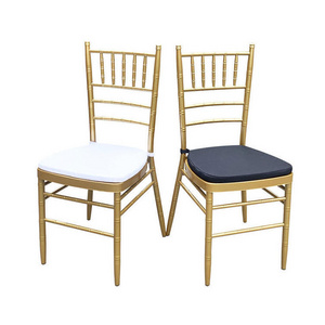 Wholesale Restaurant Banquet Furniture Stackable White Gold Metal Chiavari Tiffany Dining Chair For Wedding Event With Cushion