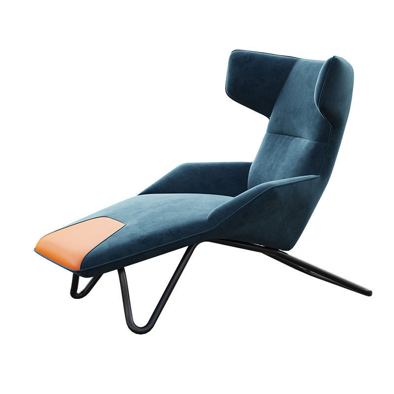 Modern Design Velvet Fabric Metal Legs Living Room Office Furniture Relax Accent Deck Leisure Sleeping Recliner Lounge Chair