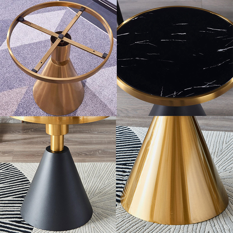 Modern Luxury Minimalist Hotel Home Living Room Black Gold Round Center Marble Metal Stainless Steel Small Coffee Tea Side Table