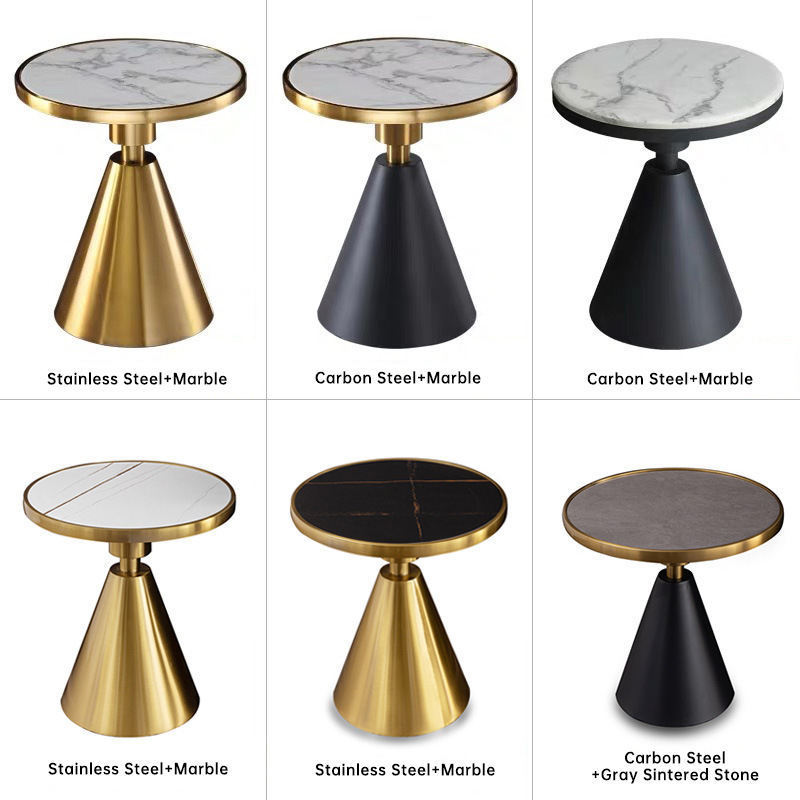 Modern Luxury Minimalist Hotel Home Living Room Black Gold Round Center Marble Metal Stainless Steel Small Coffee Tea Side Table