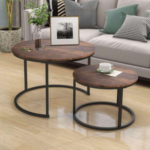 Metal Stainless Steel Round Wood Center Side Mesa De Centro Nesting Coffee Table Set Of 2 For Living Room Furniture