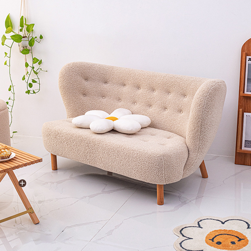 Scandinavian Modern Lounge Upholstered Solid Wood Lamb Wool Cuddle White Couch Sofa Chairs For Living Room