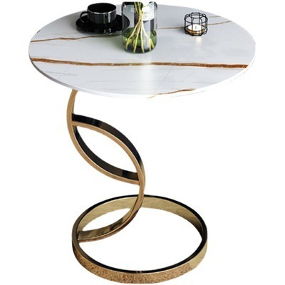 Luxury Italian Nordic Modern Simple Stone Marble Metal Living Room Hotel Balcony Gold Black Small Round Corner Coffee Table