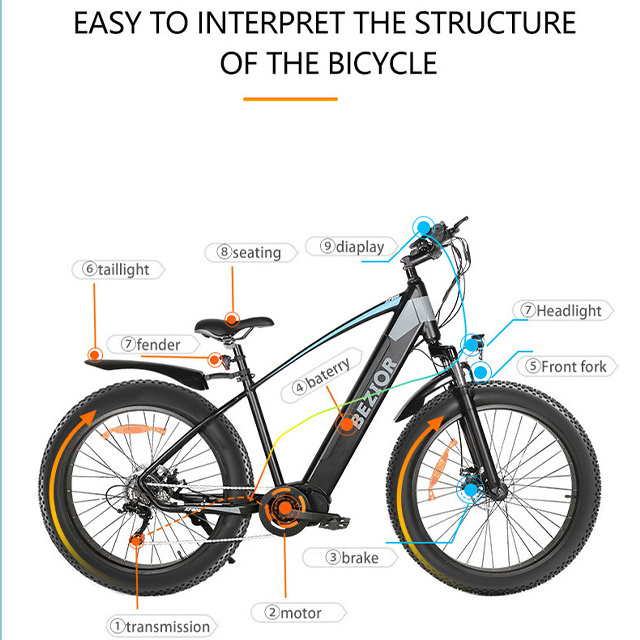 Hot Selling 26 Inch Fat Tire Off Road Mountain E Bike Bezior XF800 500W Mid Motor Removable Battery Electric Bicycle